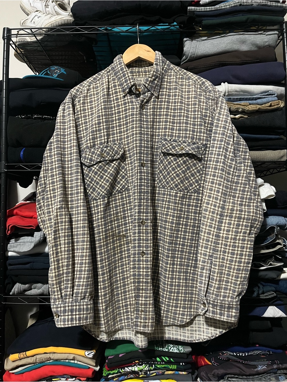 Plaid Button-Down Shirt in Gray and Cream - Unbranded